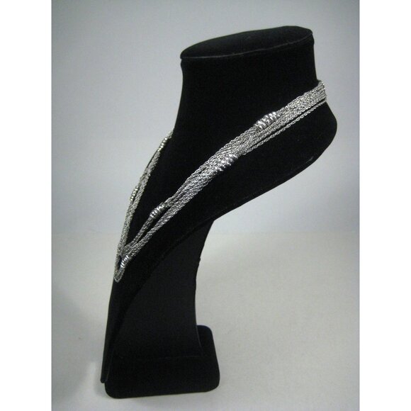 Multi Strand Necklace Silvertone Chain 23 inch Vintage Sleek Modernist Modern - Picture 7 of 10